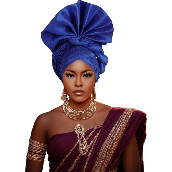 African Headwrap Polyester Monochrome Elastic for Women Wedding Travel main image 6